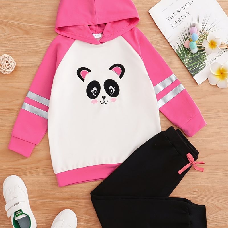 Flickor Långärmad Söt Panda Printed Hooded Sweatshirt Byxor 2st Set