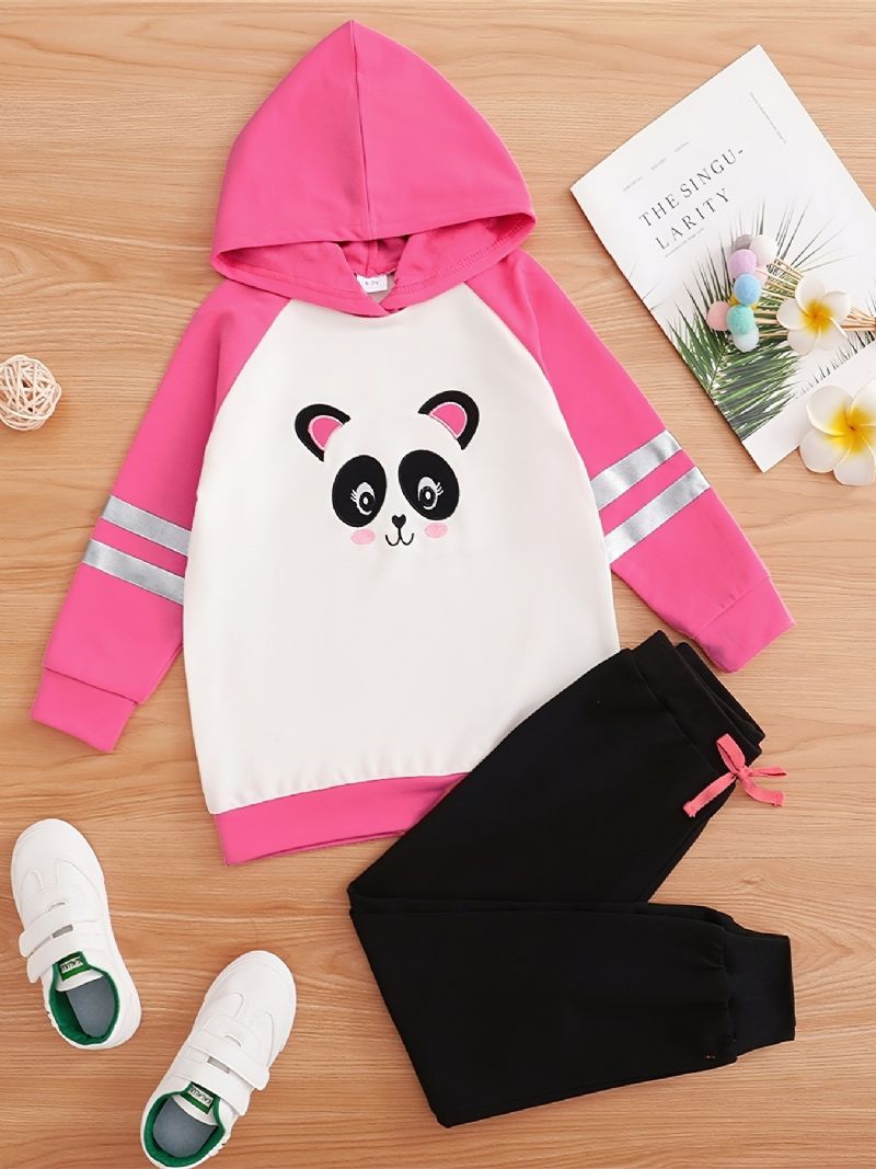 Flickor Långärmad Söt Panda Printed Hooded Sweatshirt Byxor 2st Set