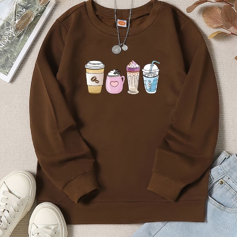 Flickor Mode Casual Cartoon Print Rund Hals Sweatshirt Höst Vinter