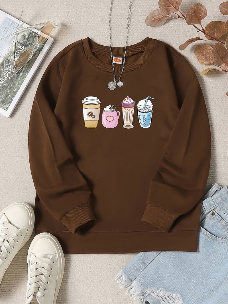 Flickor Mode Casual Cartoon Print Rund Hals Sweatshirt Höst Vinter