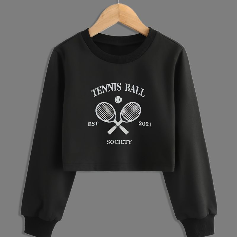 Flickor Mode Casual Tennis Print Round Neck Crop Sweatshirt
