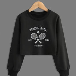 Flickor Mode Casual Tennis Print Round Neck Crop Sweatshirt