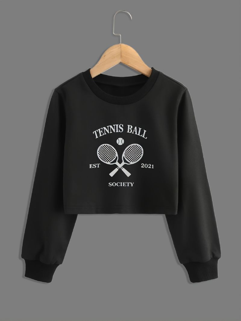 Flickor Mode Casual Tennis Print Round Neck Crop Sweatshirt