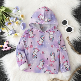 Flickor Unicorn Heart Pattern Hoodie Huvtröja Barnkläder