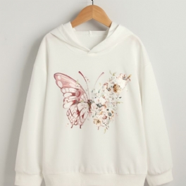 Flickor Vit Fjäril Djurtryck Långärmad Tröja Hoodie Kläder