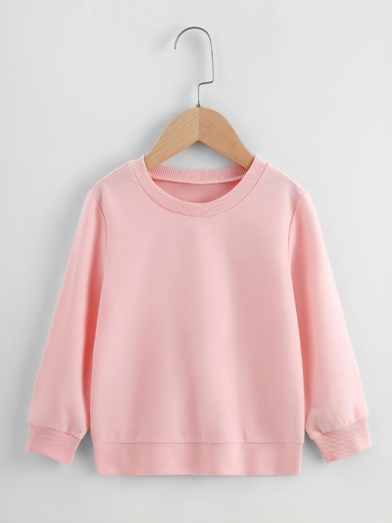 Höst Vinter Nytt Barn Flickor Pojkar Enstaka Färger Andas Mode Crew Neck Casual Sweatshirt Rosa
