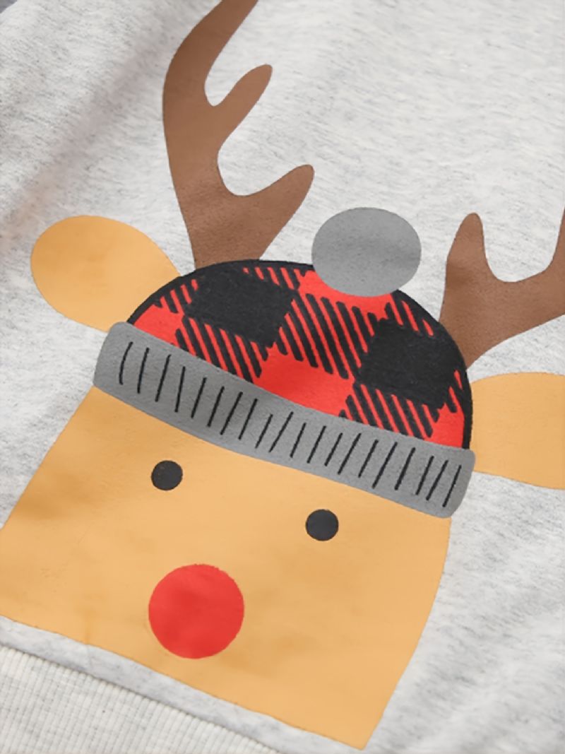 Höst Vinter Pojkar Jul Älg Print Crew Neck Sweatshirt
