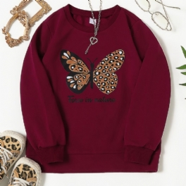 Höst & Vinter Småbarn Flickor Butterfly Print Casual Solid Tröja Med Rund Hals