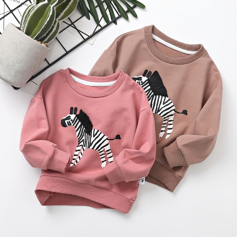 Höst & Vinter Småbarn Flickor Zebra Print Casual Tröja Med Rund Hals