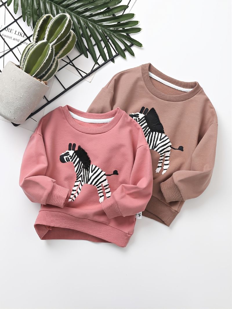 Höst & Vinter Småbarn Flickor Zebra Print Casual Tröja Med Rund Hals