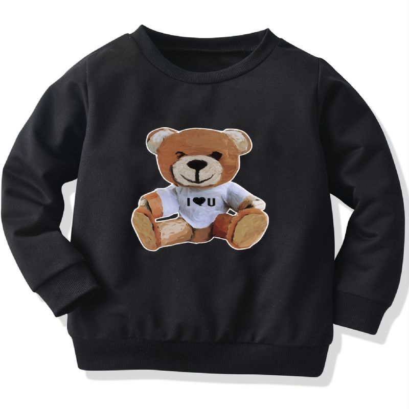 Höstvinter Pojkar Casual Bear Print Crew Neck Sweatshirt