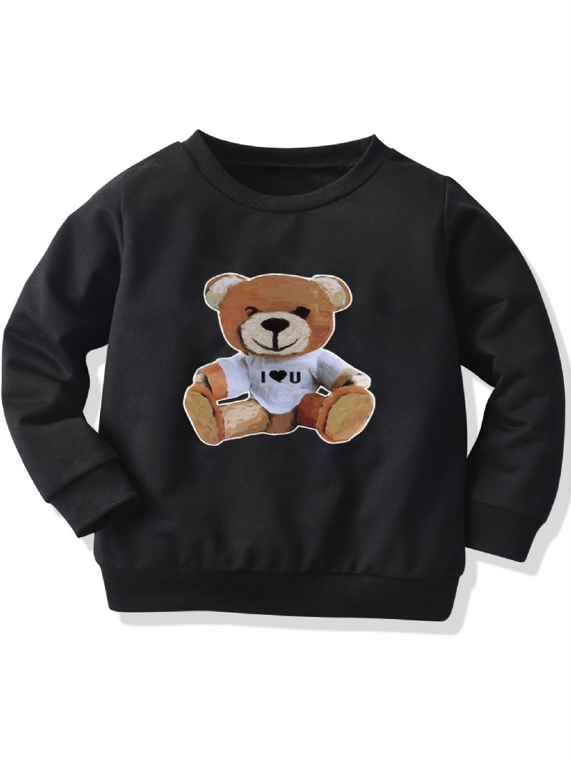 Höstvinter Pojkar Casual Bear Print Crew Neck Sweatshirt