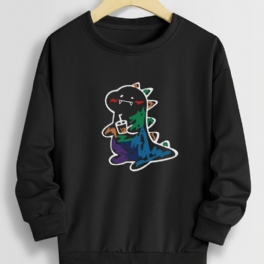 Höstvinter Pojkar Casual Dinosaur Print Crew Neck Sweatshirt