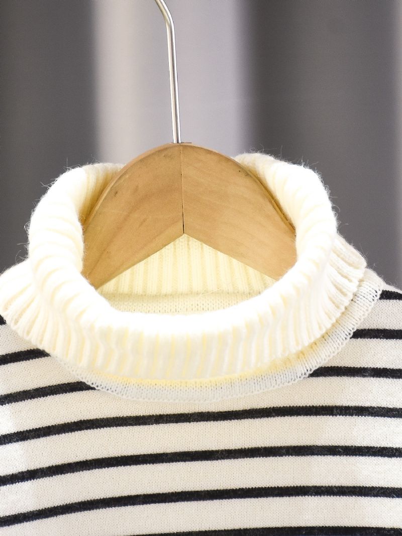 Höstvinter Pojkar Casual Randig Stickad Tröja Med Turtleneck
