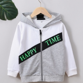 Hoodie Med Dragkedja För Pojkar Happy Time Hooded Sweatshirt Barnkläder