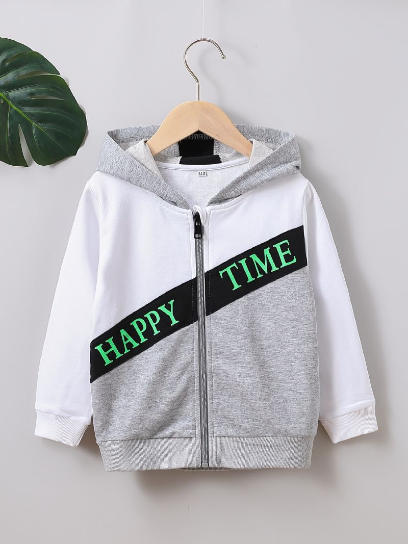 Hoodie Med Dragkedja För Pojkar Happy Time Hooded Sweatshirt Barnkläder