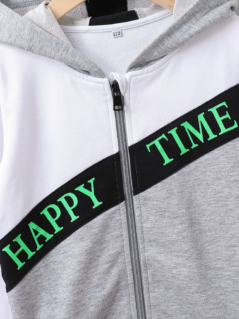 Hoodie Med Dragkedja För Pojkar Happy Time Hooded Sweatshirt Barnkläder