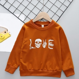 Jul Pojkar Personlighet Casual Letter Skull Print Crew Neck Pullover Sweatshirt