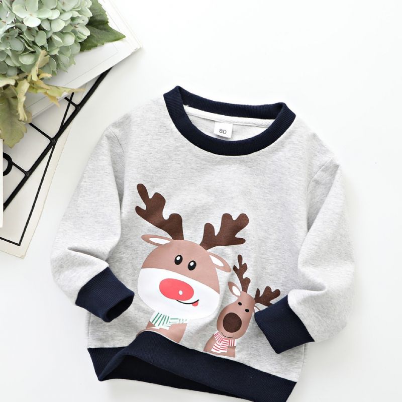 Nya Pojkar Casual Christmas Älg Tryckt Långärmad Crew-neck Sweatshirt