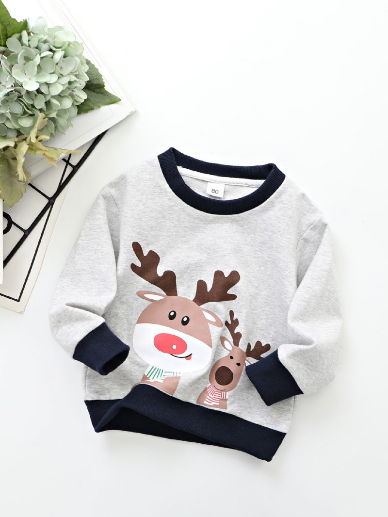 Nya Pojkar Casual Christmas Älg Tryckt Långärmad Crew-neck Sweatshirt