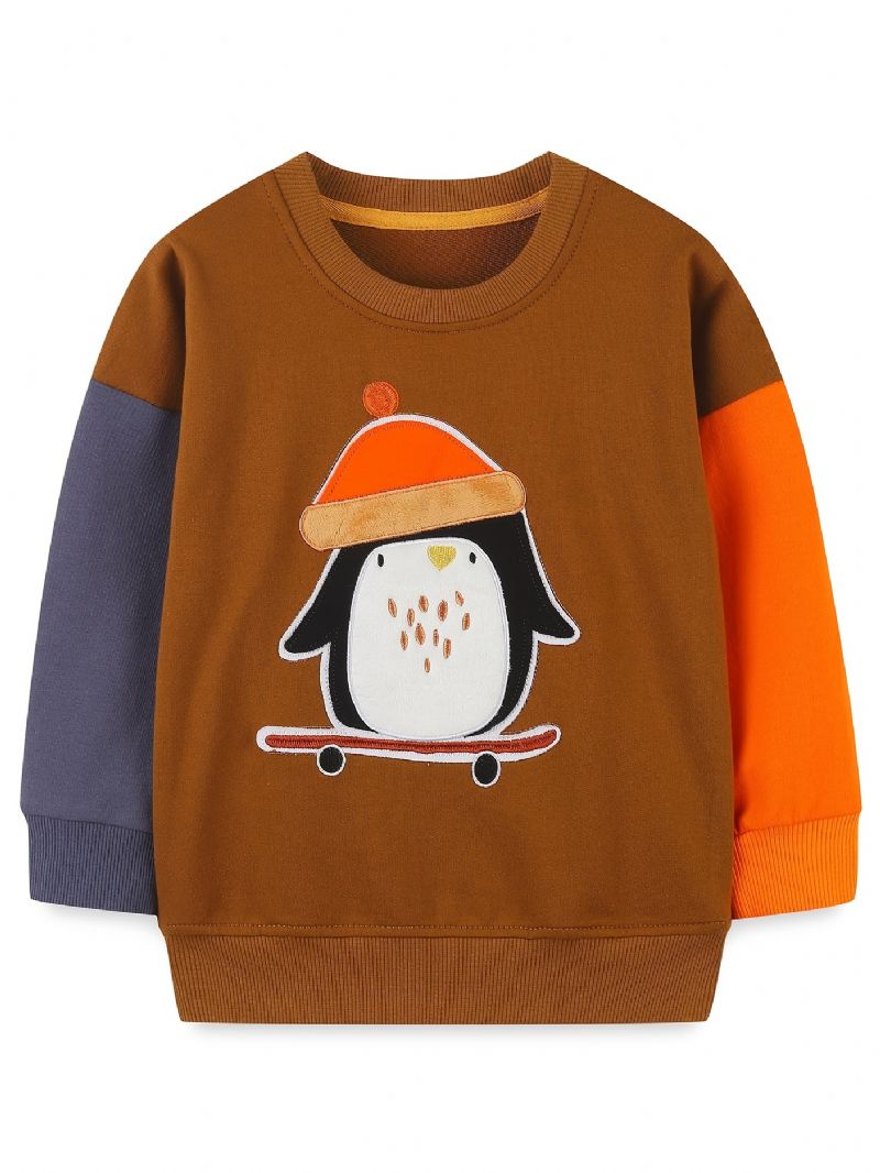 Pojkar Animal Patchword Sweatshirt Med Rund Hals Barnkläder Med Långa Ärmar