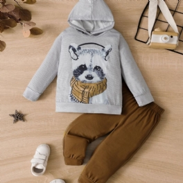 Pojkar Animal Print Pullover Hoodie + Solid Color Byx Set Barnkläder