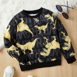 Pojkar Casual Cartoon Dinosaur Letter Print Pullover Sweatshirt För Vintern