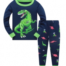 Pojkar Casual Crew Neck Pyjamasset Lounge Wear Homewear Långärmad Topp & Matchande Byxor Set Med Dinosaurietryck