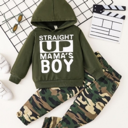 Pojkar Casual Hoodie Med Slogan + Camo Byxor För Höst & Vinter Nya Barnkläder