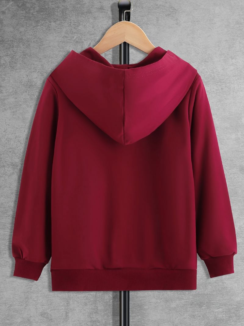 Pojkar Casual Letter Print Fleece Zip-up Huvjacka För Vintern