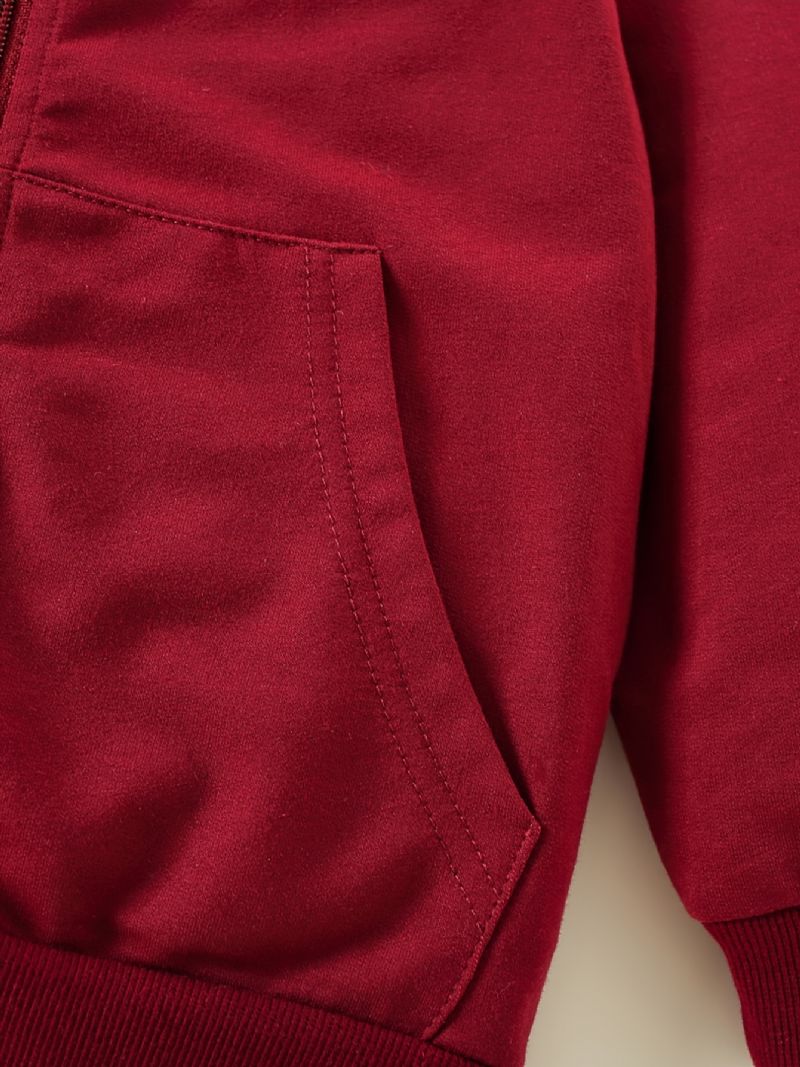 Pojkar Casual Letter Print Fleece Zip-up Huvjacka För Vintern