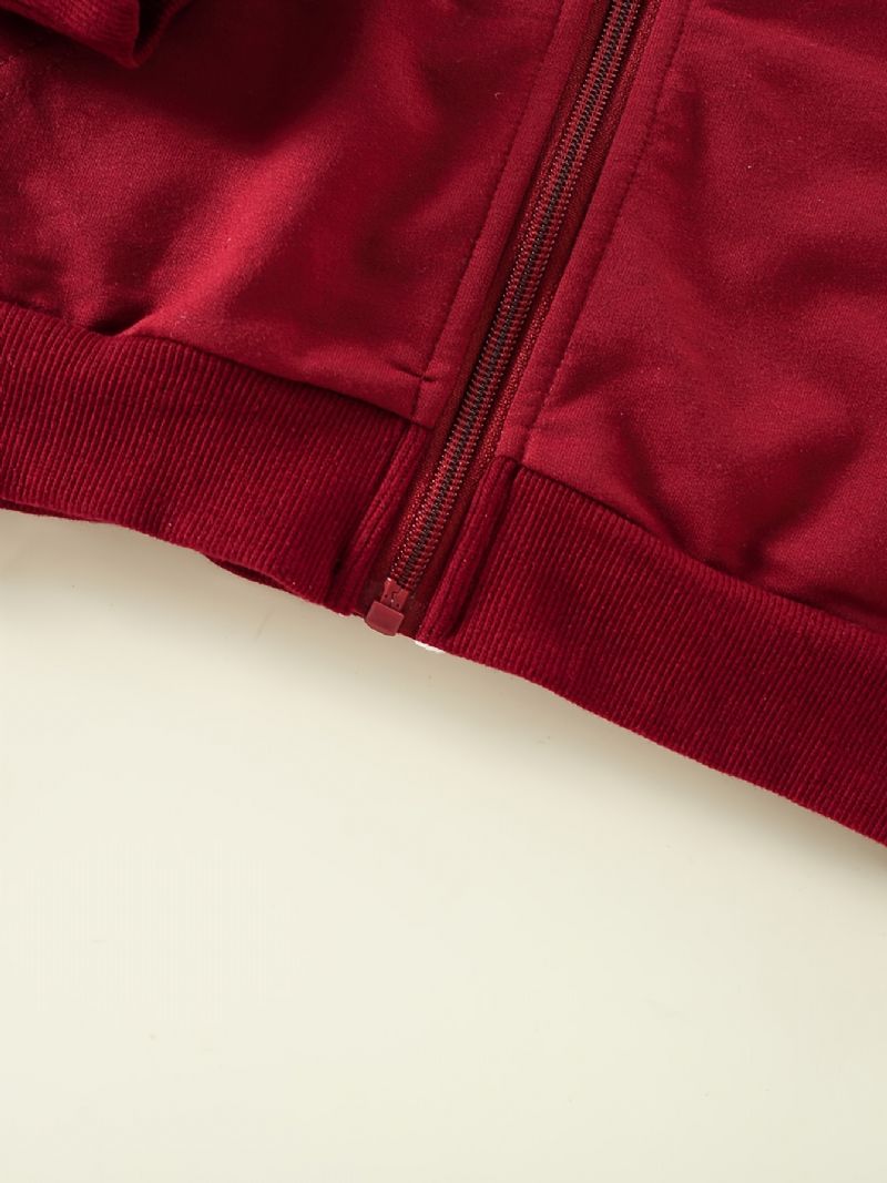 Pojkar Casual Letter Print Fleece Zip-up Huvjacka För Vintern
