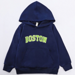 Pojkar Casual Mode Letter Print Pocket Hood Sweatshirt