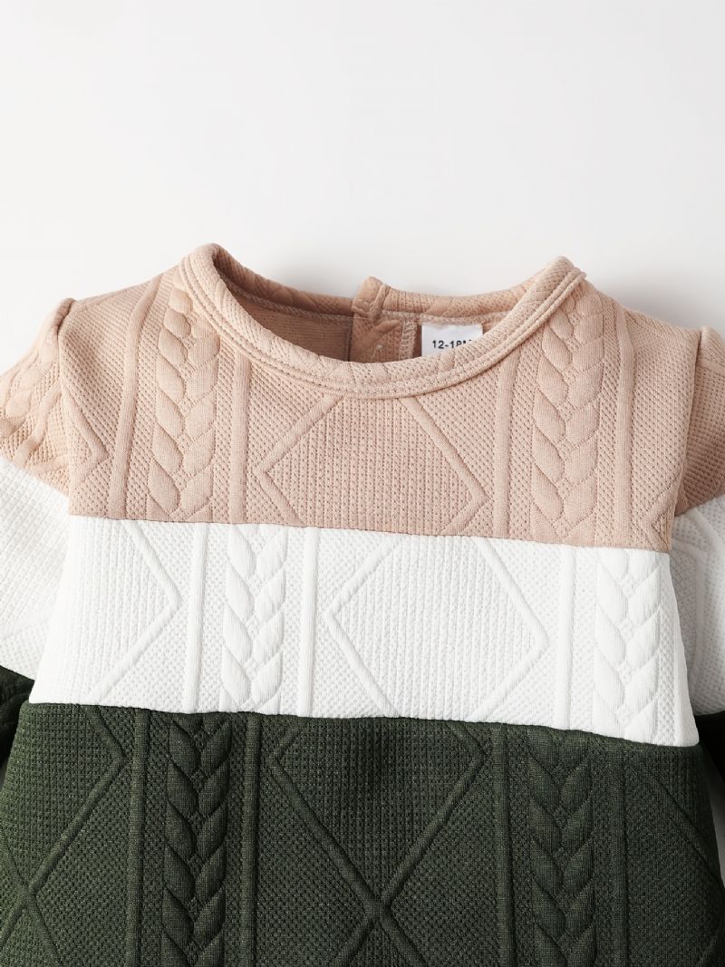 Pojkar Casual Stickad Color Block Pullover Top & Byxor Set För Vinter Kläder