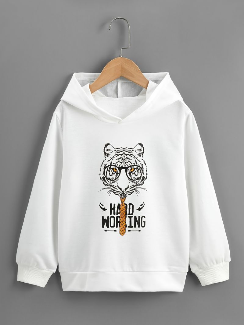 Pojkar Casual Tiger Print Hood Sweatshirt Långärmad Thermal Tops För Vintern