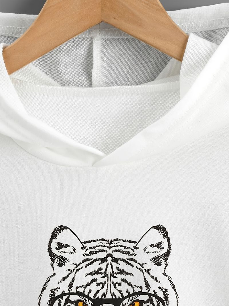 Pojkar Casual Tiger Print Hood Sweatshirt Långärmad Thermal Tops För Vintern