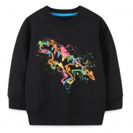 Pojkar Dinosaur Print Pullover Rund Hals Långärmad Sweatshirt