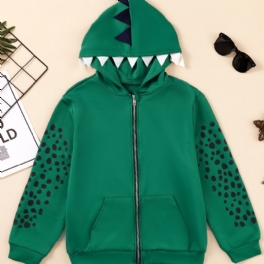 Pojkar Dinosaur Print Shape Zipper Hoodie Barnkläder