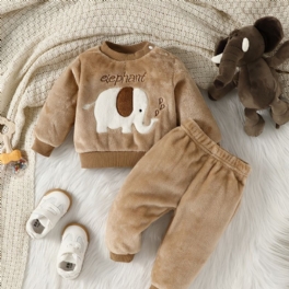 Pojkar Fleece Sweatshirt & Matchande Träningsbyxor Med Tecknat Elefantmönster Barnkläder För Vintern