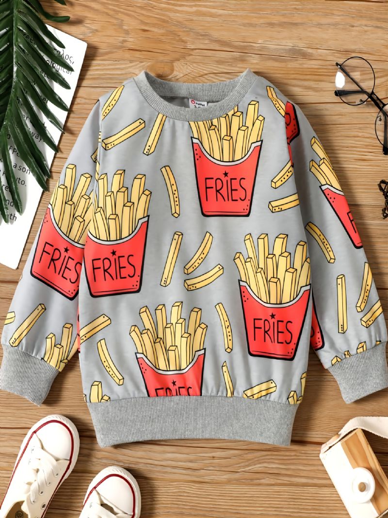 Pojkar French Fries Print Sweatshirt Pullover Barnkläder