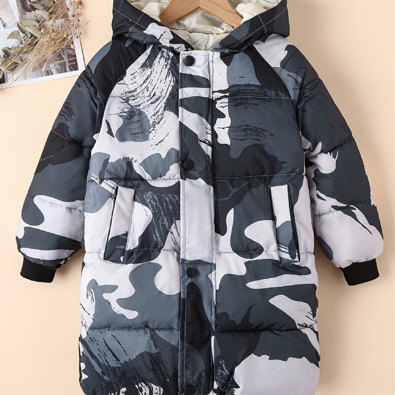 Pojkar Hooded Camo Puffer Kappa För Höst Och Vinter Ny