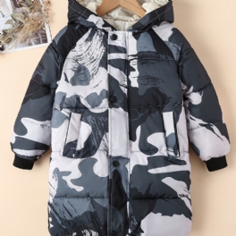 Pojkar Hooded Camo Puffer Kappa För Höst Och Vinter Ny