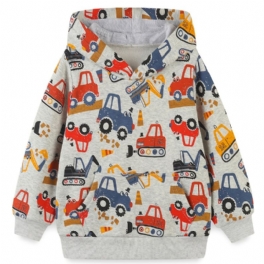 Pojkar Hoodie Tecknad Grävmaskin Print Långärmad Pullover Sweatshirt Barnkläder