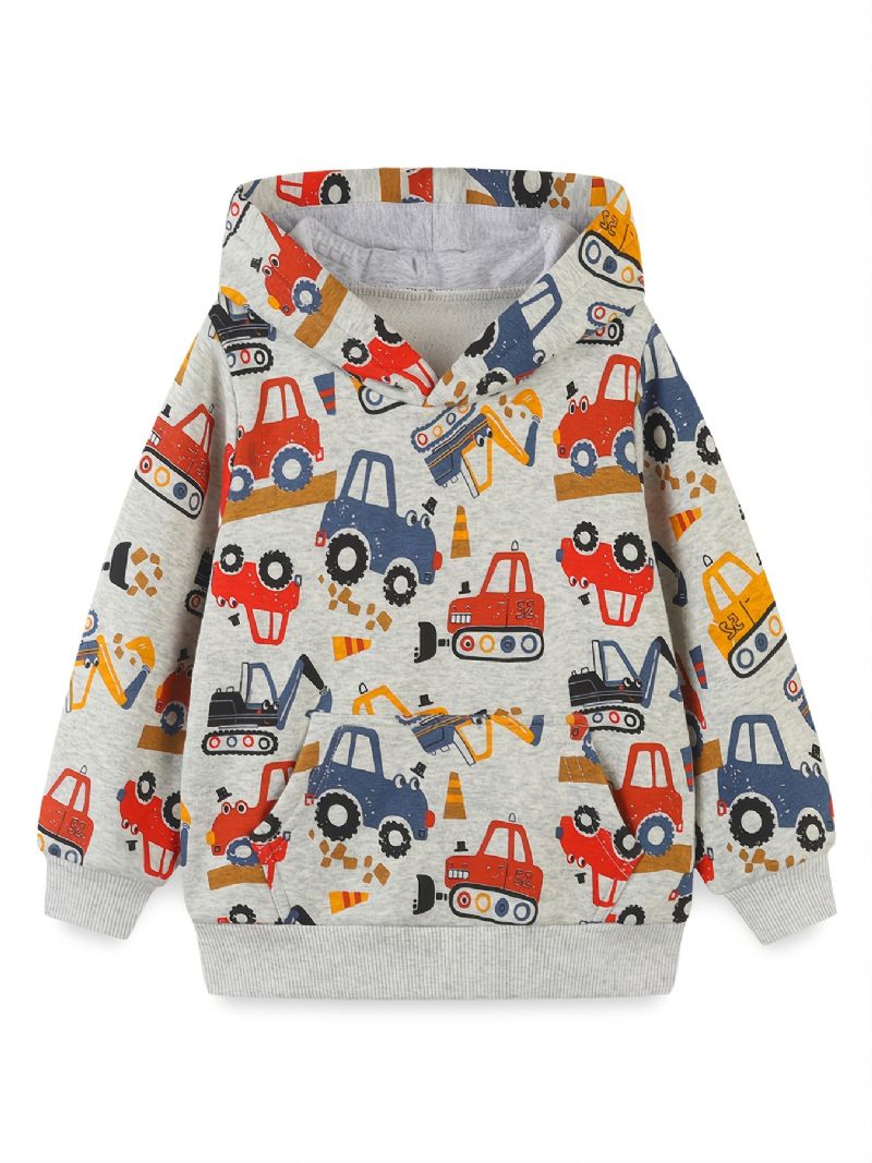 Pojkar Hoodie Tecknad Grävmaskin Print Långärmad Pullover Sweatshirt Barnkläder