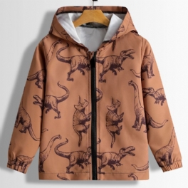 Pojkar Jacka Casual Cartoon Dinosaur Print Hooded Zipper