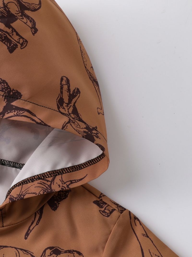 Pojkar Jacka Casual Cartoon Dinosaur Print Hooded Zipper