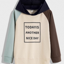 Pojkar Letter Colorblock Hoodie Sweatshirt Höst Vinter