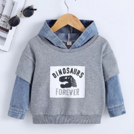 Pojkar Luvtröja Tecknad Dinosaurie Brevtryck Denim Splicing Pullover Sweatshirt Barnkläder