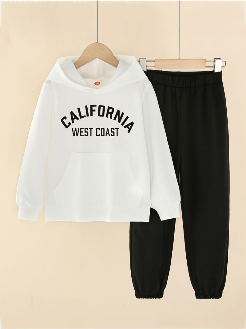 Pojkar Simple Letter Print Hoodie Sweatshirt Byxor Set Höst Vinter