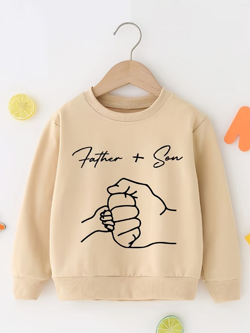 Pojkar Söt Casual Far + Son Print Pullover Sweatshirt Långärmad Besättningsringad Termotoppar För Vintern